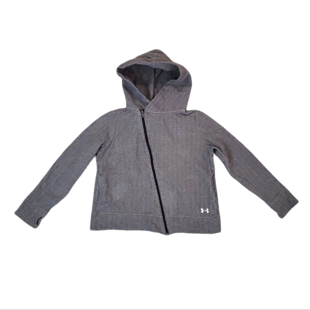Under Armour Youth Grey Herringbone Moto Asymmetrical Zip‎ Hoodie Sweatshirt YXL